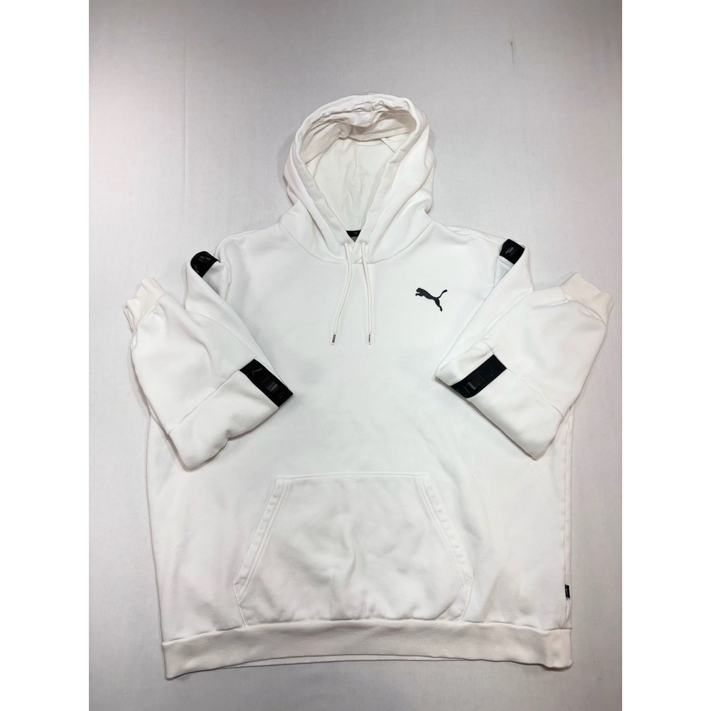 Puma Mens Power Tape Hoodie White Black Fleece Sweatshirt XL 675937-02